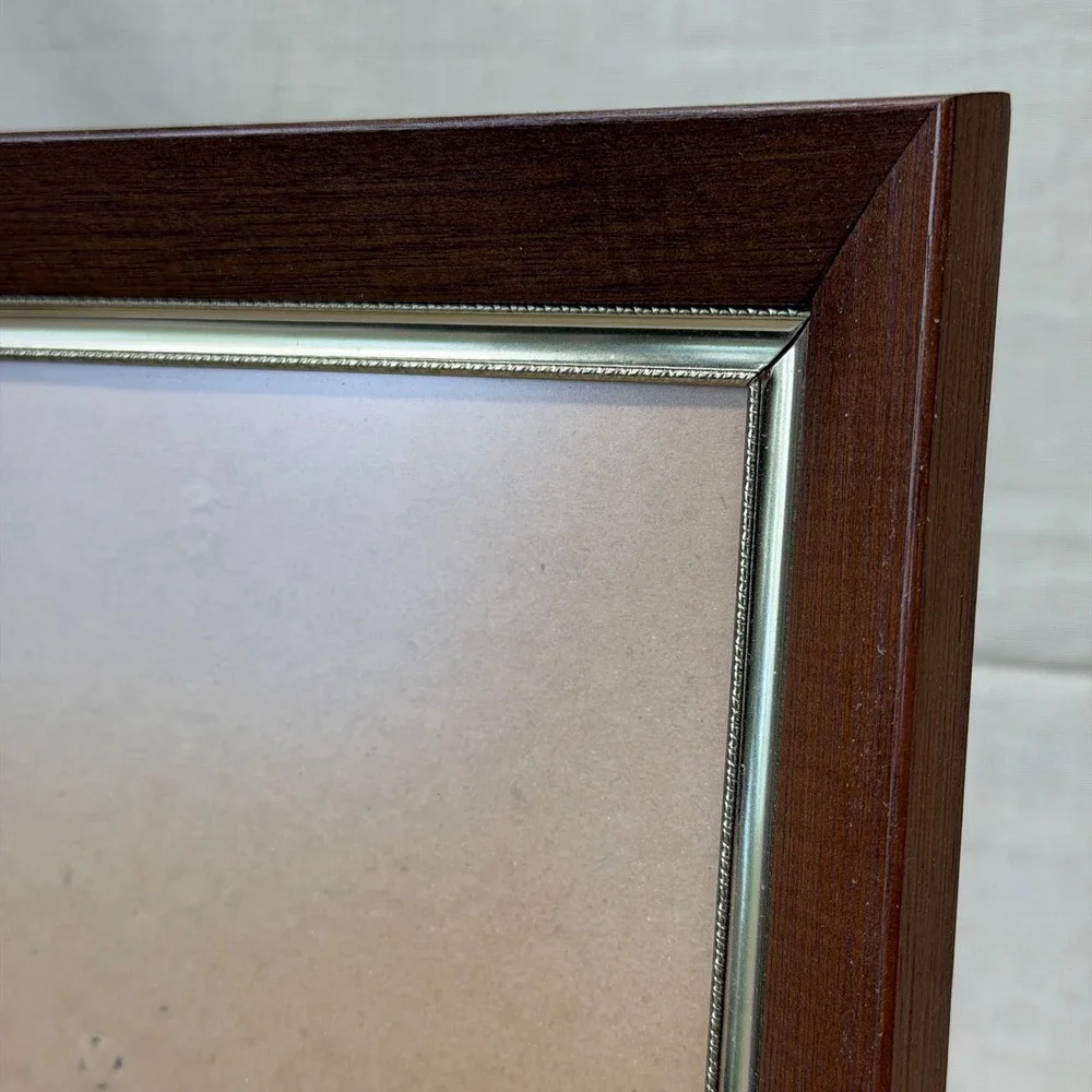 Vintage Wood Picture Frame Brass Trim Tabletop Frame Neutral Traditional Decor
